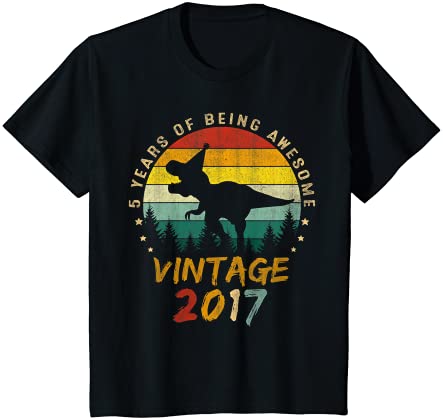 Kids 5 year old dinosaur awesome since 2017 5th birthday gift boy t shirt youth