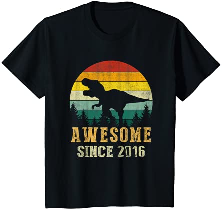 Kids 6th birthday dinosaur 6 year old awesome since 2016 gift boy t shirt youth