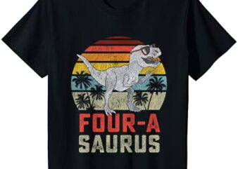 kids four a saurus birthday t rex 4 year old dino 4th dinosaur t shirt youth