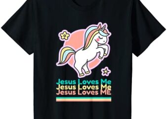 kids jesus loves me christian bible gift girls rainbow unicorn t shirt youth