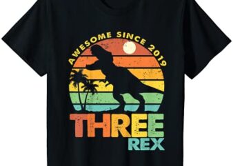kids three rex 3rd birthday boy third dinosaur awesome since 2019 t shirt youth