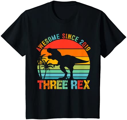 Kids three rex 3rd birthday gifts third dinosaur 3 year old boy t shirt youth
