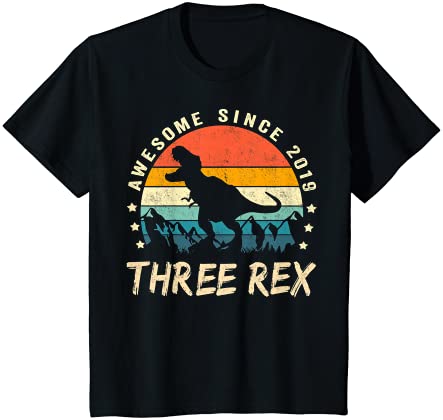 Kids three rex 3rd birthday shirt third dinosaur 3 year old t shirt youth