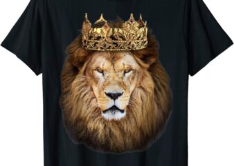 lion head golden crown art canvas king t shirt men