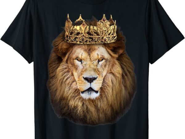 Lion head golden crown art canvas king t shirt men