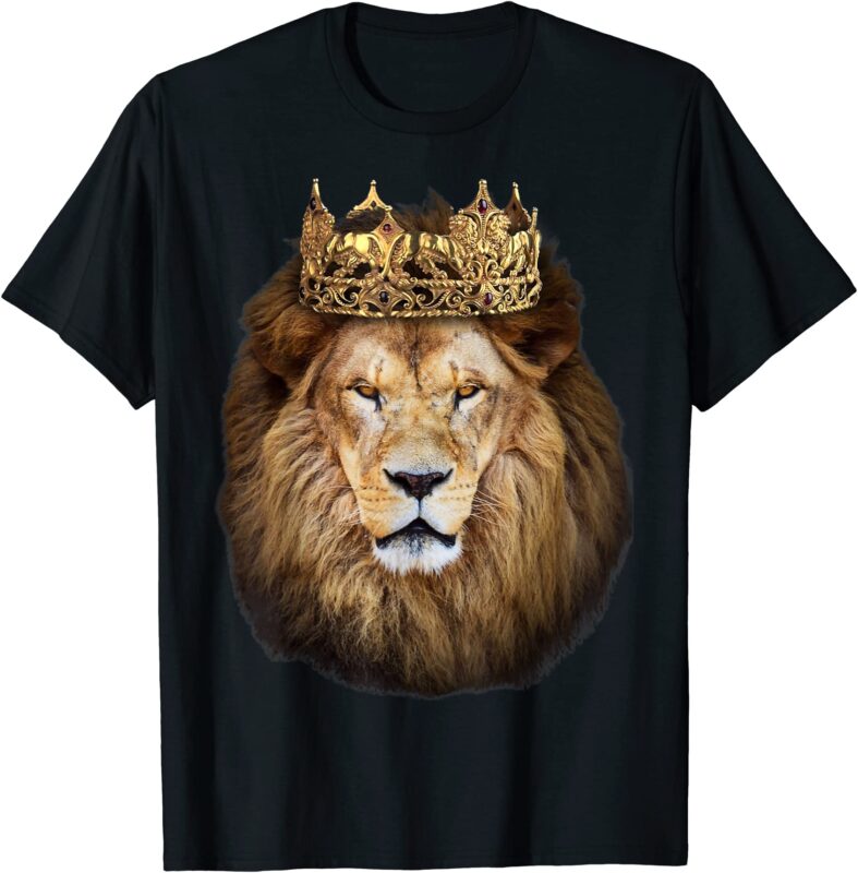 lion head golden crown art canvas king t shirt men