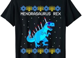 menorasaurus rex ugly hanukkah sweater dinosaur t rex dino t shirt men