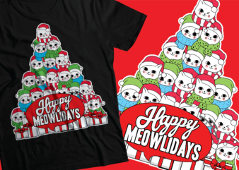 Happy meowlidays – cat Christmas Tee Shirt |cat tshirt design |Christmas design