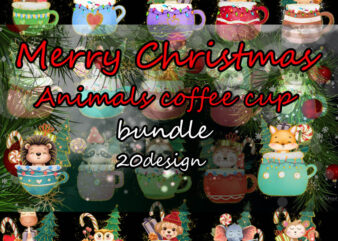 Merry Christmas Animals Coffee Cup PNG, Xmas PNG, Animals PNG t shirt designs for sale