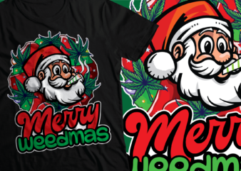 merry weedmas christmas t-shirt design | t-shirt design weed smoking santa