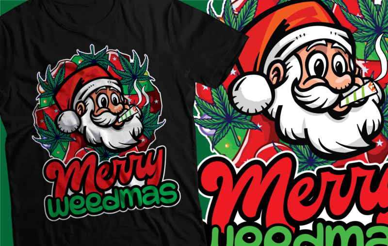 merry weedmas christmas t-shirt design | t-shirt design weed smoking santa