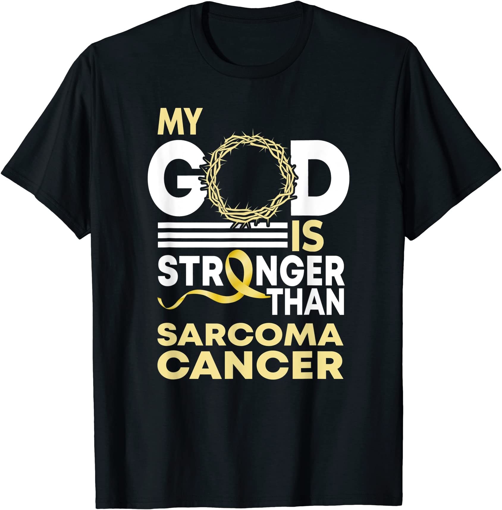 my god is stronger than sarcoma cancer awareness ribbon t shirt men ...