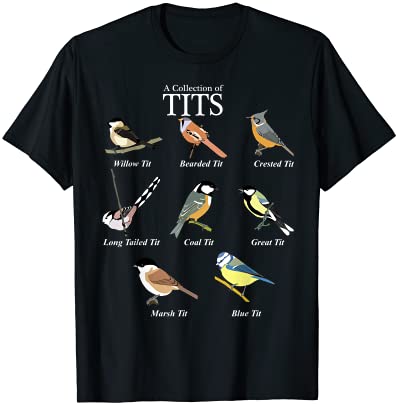 Nerd funny tit birds birdwatcher collection of tits bird t shirt men