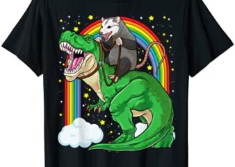 opossum riding dinosaur t rex funny trash garbage gang t shirt men