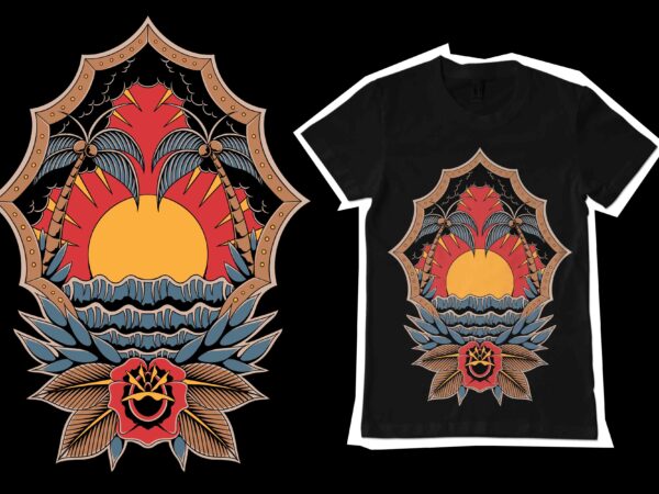 Paradise view illustration for t-shirt design