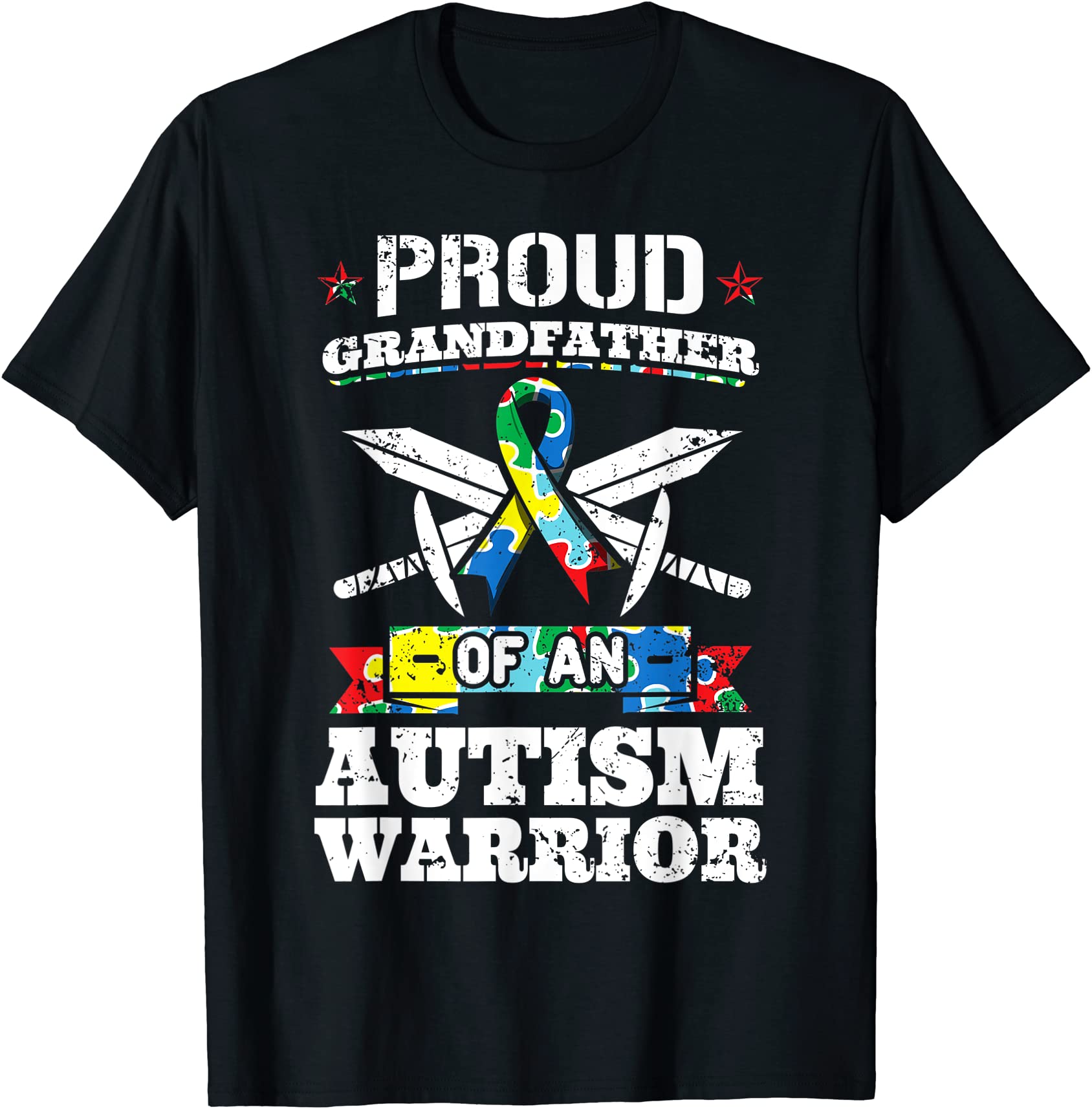 proud grandfather of an autism warrior awareness ribbon t shirt men ...