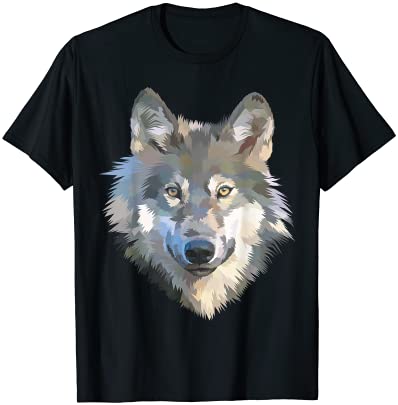 realistic white wolf realistic animal print with colors t shirt men ...