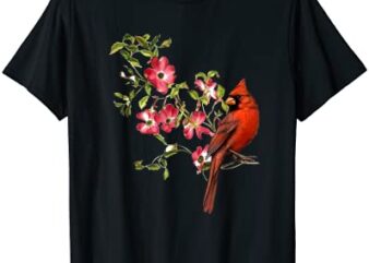 red cardinal bird and pink flowering dogwood blossoms t shirt men