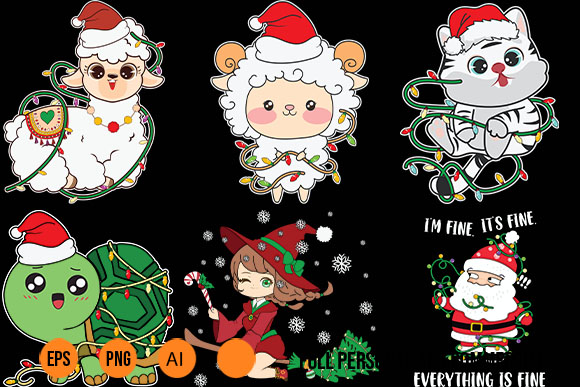 Chibi Kawaii 20 Christmas Shirt SVG Designs Bundle For Circut chibi kawaii animals
