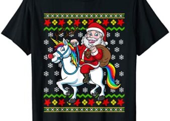 santa claus on unicorn ugly christmas holiday kids girls t shirt men