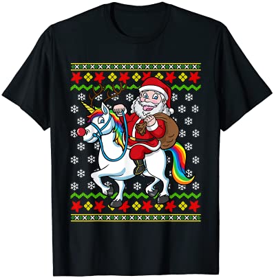 Santa claus on unicorn ugly christmas holiday kids girls t shirt men