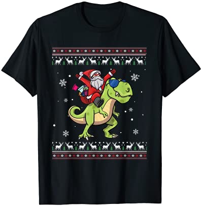 Santa claus riding dinosaur t rex christmas ugly xmas boys t shirt men