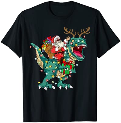 Santa riding dinosaur t rex deer kids boys men christmas t shirt men