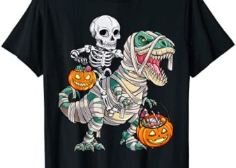 skeleton riding mummy dinosaur t rex halloween funny pumpkin t shirt men
