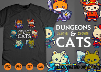 cat dungeons and dragons RPG D20 Dice Nerdy Fantasy Gamer Cat Clip Art t shirt vector file
