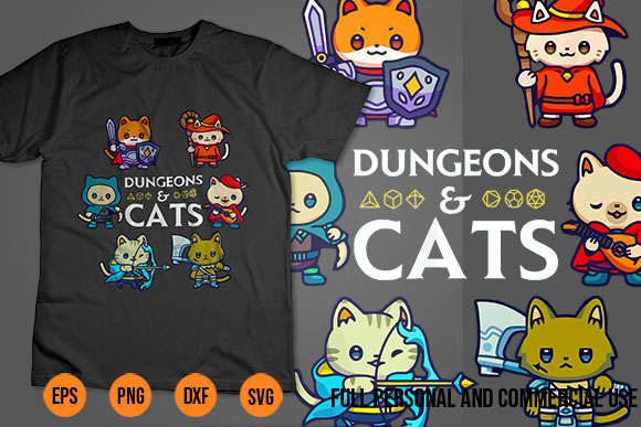 Cat dungeons and dragons rpg d20 dice nerdy fantasy gamer cat clip art t shirt vector file