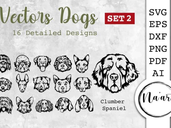 Vectors dogs, 16 detailed svg, pet portrait set 2 t shirt vector art