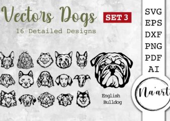 Vectors Dogs, 16 Detailed SVG, Pet Portrait Set 3