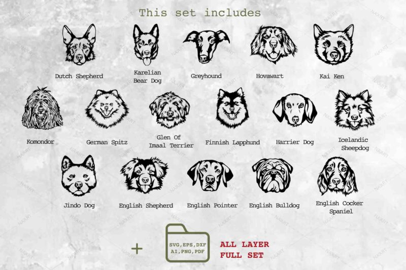 Vectors Dogs, 16 Detailed SVG, Pet Portrait Set 3