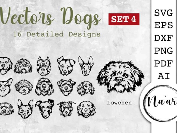 Vectors dogs, 16 detailed svg, pet portrait set 4 t shirt vector art