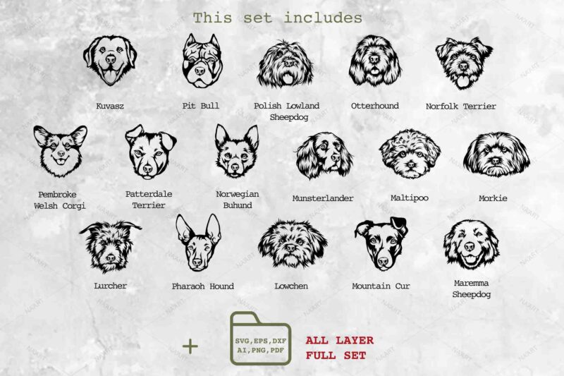 Vectors Dogs, 16 Detailed SVG, Pet Portrait Set 4