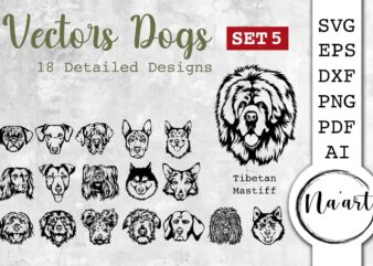 Vectors Dogs, 18 Detailed SVG, Pet Portrait Set 5