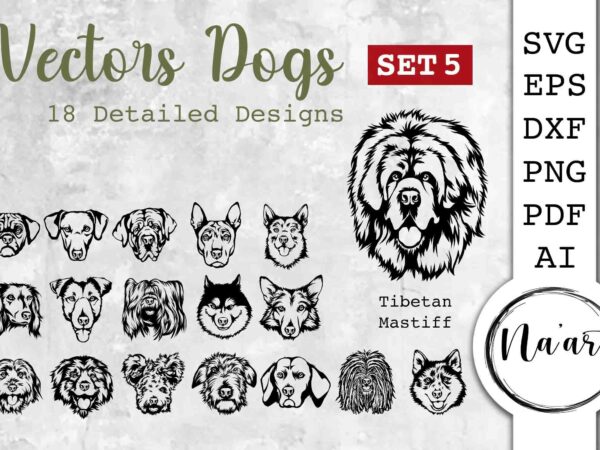 Vectors dogs, 18 detailed svg, pet portrait set 5 t shirt vector art