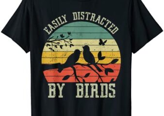 vintage easily distracted by birds funny for bird watcher t shirt men