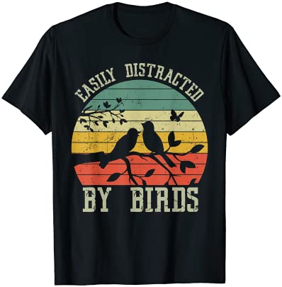 Vintage easily distracted by birds funny for bird watcher t shirt men