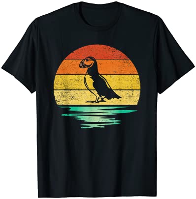 Vintage puffin bird retro sunset puffin t shirt men