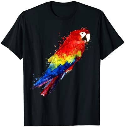 Watercolour colourful scarlet macaw parrot bird painting t shirt men
