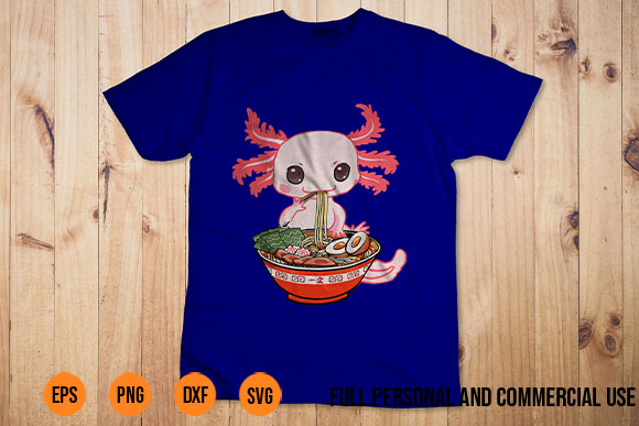 Kawaii Axolotl anime axolotl Eating Ramen Noodles Anime Tees Design