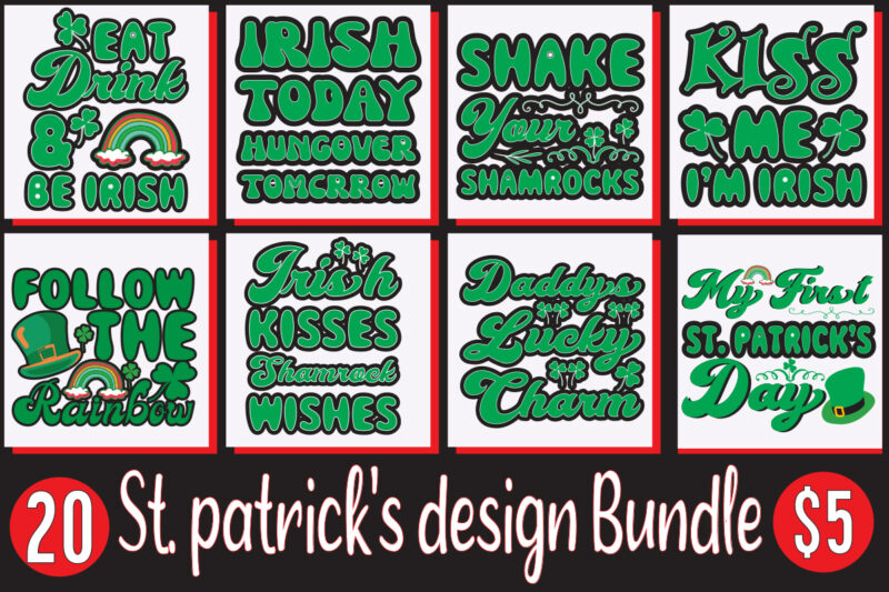 ST. Patrick's day design bundle, St Patrick's Day Bundle,St Patrick's Day SVG Bundle,Feelin Lucky PNG, Lucky Png, Lucky Vibes, Retro Smiley Face, Leopard Png, St Patrick's Day Png, St. Patrick's