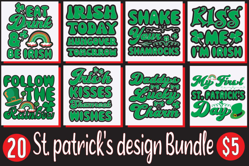 St Patrick's Day SVG design bundle, St Patrick's Day retro design bundle, St Patrick's Day Bundle,St Patrick's Day SVG Bundle,Feelin Lucky PNG, Lucky Png, Lucky Vibes, Retro Smiley Face, Leopard
