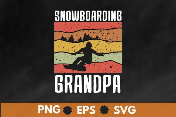 Vintage snowboarding grandpa sunset retro snowboard T-shirt design svg, snowboarding, funny retro, snowboard
