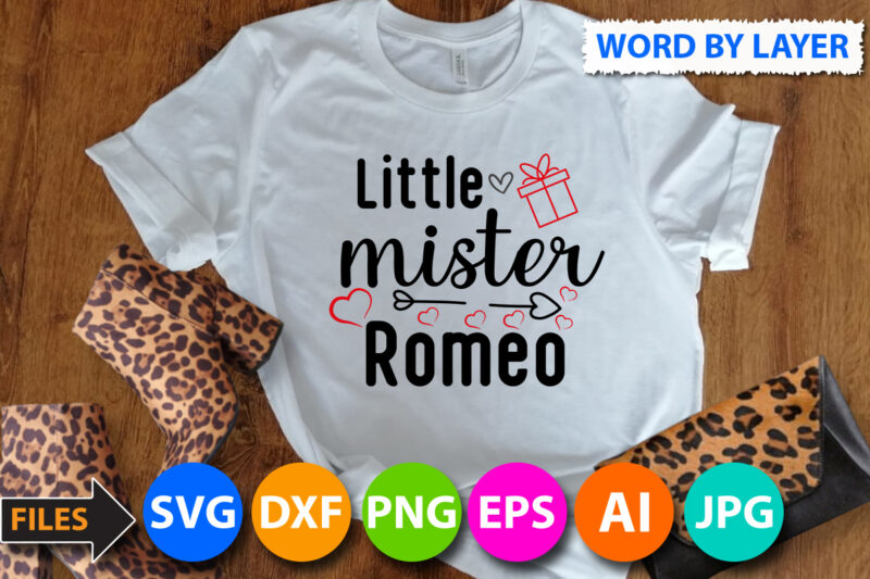 little mister romeo T-Shirt Design, little mister romeo SVG Cut File, Valentine svg, Kids Valentine svg Bundle, Valentine's Day svg, Love svg, Heart svg, Be mine svg, My first valentine's