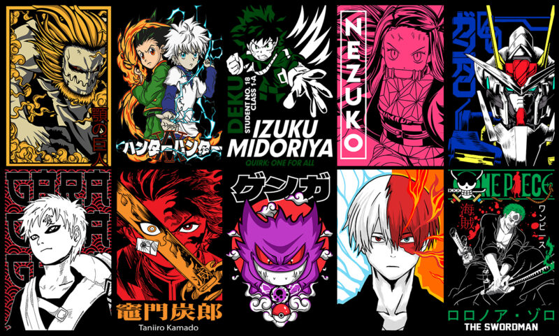 100 Anime Vectors T-shirt Designs Bundle #1 - Buy t-shirt designs