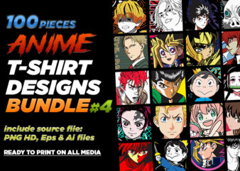 100 Anime Vectors T-shirt Designs Bundle #4