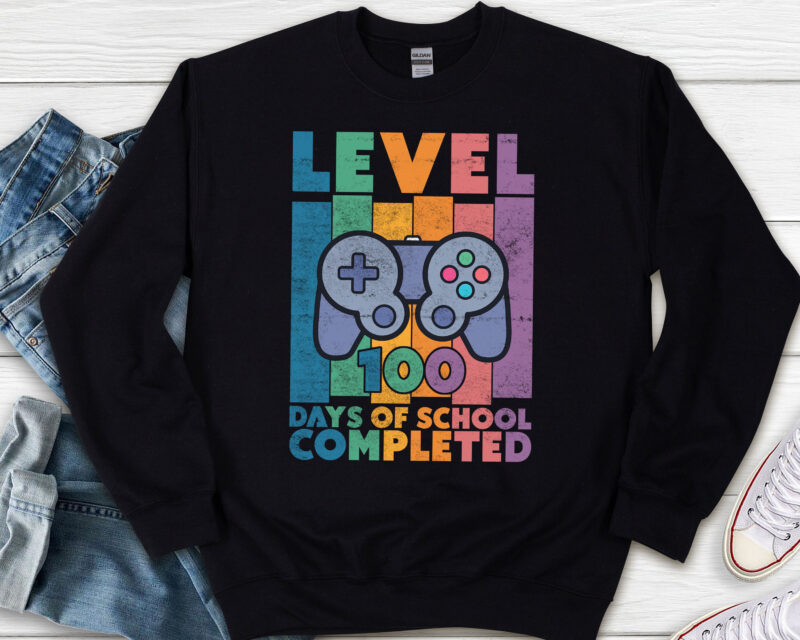 100 Days of School Completed Gamer Level Up Gaming Vintage NL