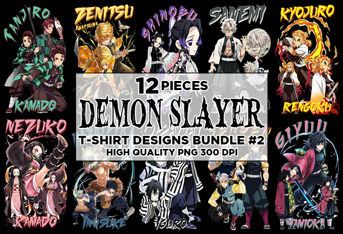 12 Demon Slayer T-Shirt Designs Bundle #2